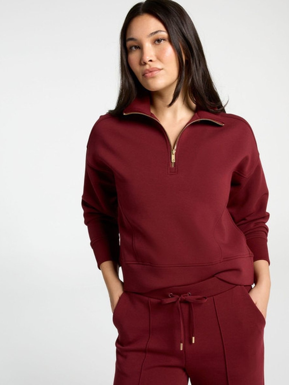 Calia Women's Quarter-Zip Pullover, Soft Scuba, Merlot, XXS, NWT
